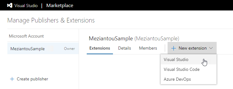 Upload the Visual Studio extension